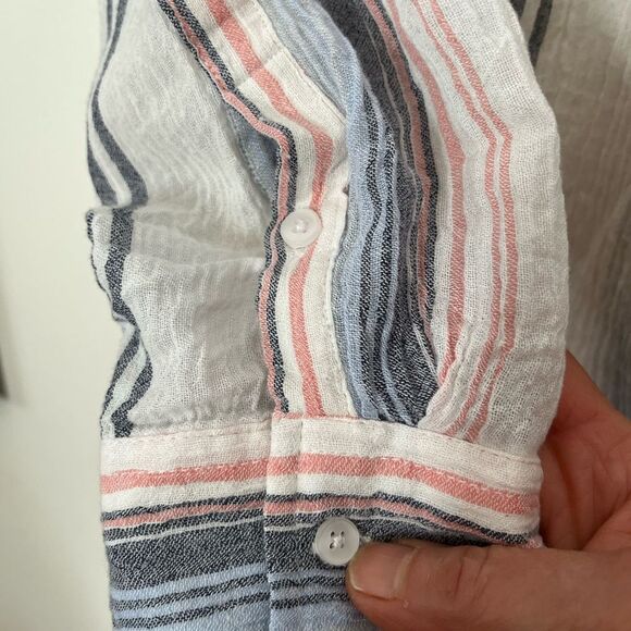 Fleur Bleve white w/pastel multicolored stripes button down long sleeve, M - Picture 7 of 9
